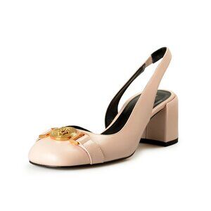 Versace Women's Soft Pink Leather Heeled Sling Back Sandals Shoes US 8 IT 38